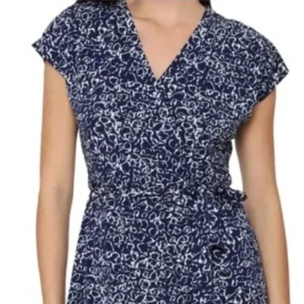 Nicole Miller Women's Plus Size 3X Navy White Faux Wrap Dress NWT